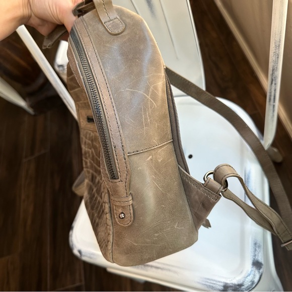 Burkely Leather Croco Cody dome texture gray green tan backpack soft Croc - Picture 4 of 16